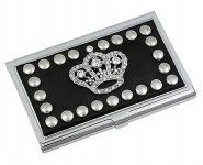 Business Card Holder - Studded Crown - Black